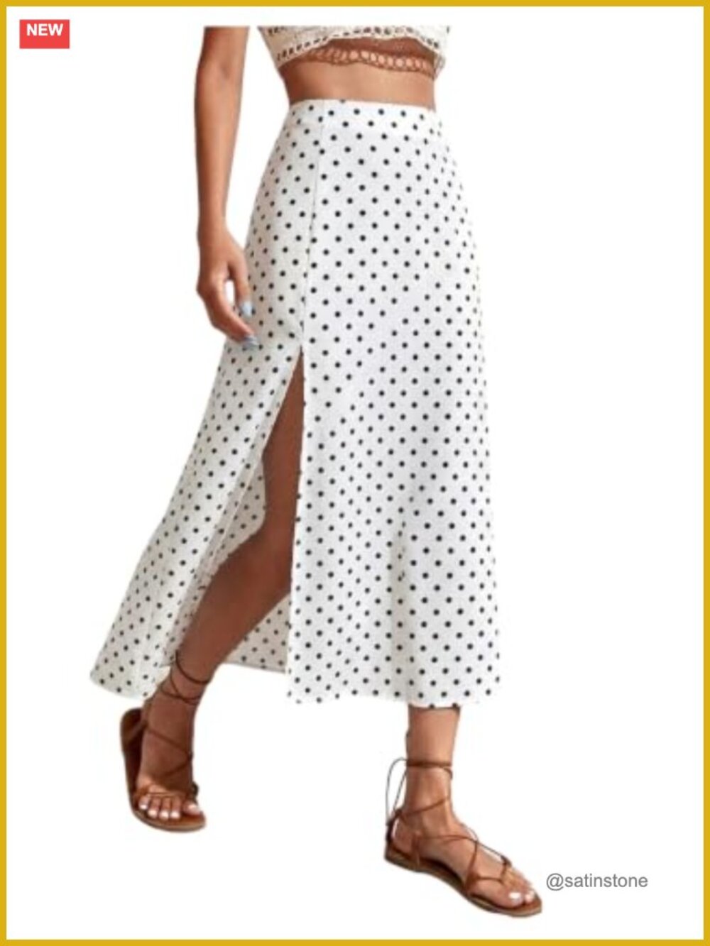 Boho Polka Dot High Slit Maxi Skirt, High Waisted, No Stretch Polyester